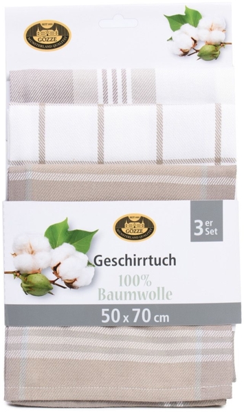 Gözze Geschirrtuch Geschirrtücher, Des. 60058, (Set, 3-tlg), Maß: 50 x 70 cm, Set: 2x kariert und 1x gestreift