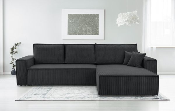 AX LIVING Dunkelgrau Cord Couch L Form – Cedria Wohnlandschaft 287cm