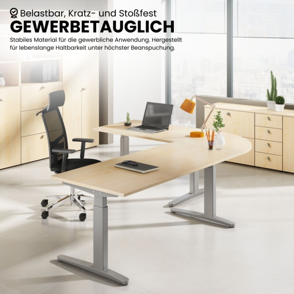 bümö manuell höhenverstellbarer Schreibtisch 180x80 in Buche, Gestell in graphit/alu - PC Tisch höhenverstellbar & groß, höhenverstellbarer Tisch Büro, großer Computertisch verstellbar, X19-6-GC Bild 8