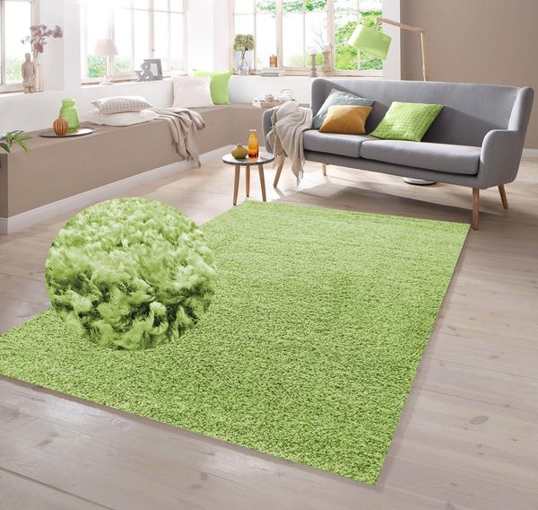TeppichHome24 Teppich Shaggy Teppich in Uni Design Grün, rund