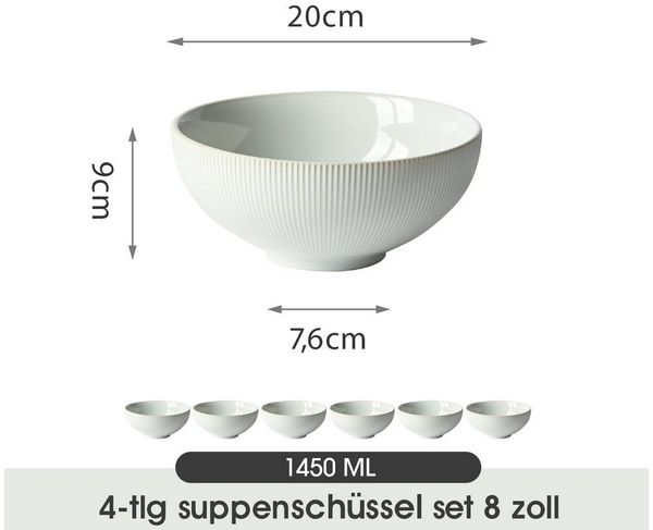 JIWOO Suppenteller 4/6er Ø20cm Speiseteller Salatteller Pastateller Teller Suppenschüssel, (6 St), Keramik Hochwertiges Tellerset WeiB Mikrowellen- und spülmaschinenfest