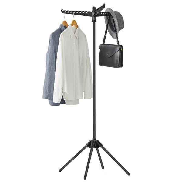 SONGMICS Wäscheständer, Standtrockner, 3 drehbare Arme für Kleiderbügel, 4 Beine, klappbar, für Innenbereich, Edelstahl, für Kleidung und Socken, 150 cm hoch, schwarz