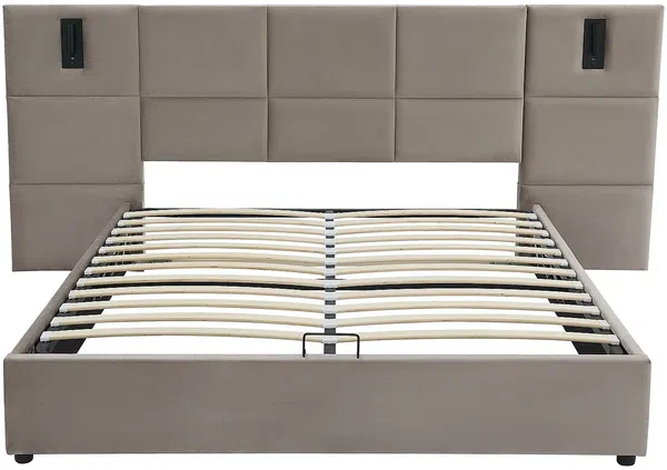 Vente-unique - SARETO Bett SamtStoff Schokoladenbraun - B 208 cm x H 104 cm x L 268 cm Bild 3