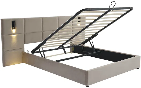Vente-unique - SARETO Bett SamtStoff Schokoladenbraun - B 208 cm x H 104 cm x L 268 cm Bild 4