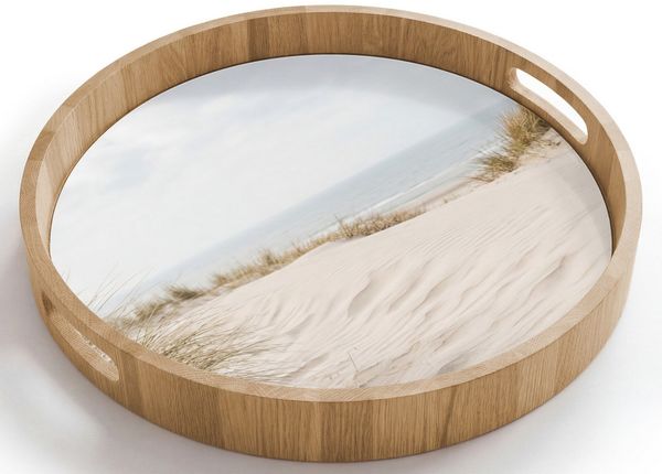 OnlyWow Tablett Rund mit Henkel Wolken - Dünenlandschaft - Sand, Eichenholz, (1-tlg), Siervierplatte, Tray, Frühstücksbrett