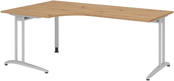 bümö Eckschreibtisch groß, Serie 200x120 cm, Tischplatte aus Holz in Asteiche, Gestell aus Metall - Schreibtisch L Form, großer Tisch für's Büro, Computertisch, Bürotisch, BS-82-R