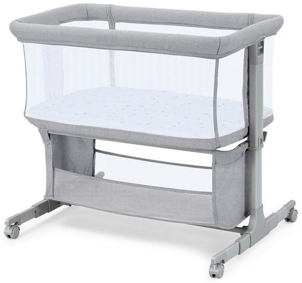 OUNUO Beistellbett für Neugeborene mit Rädern, Aufbewahrungskorb, Matratze