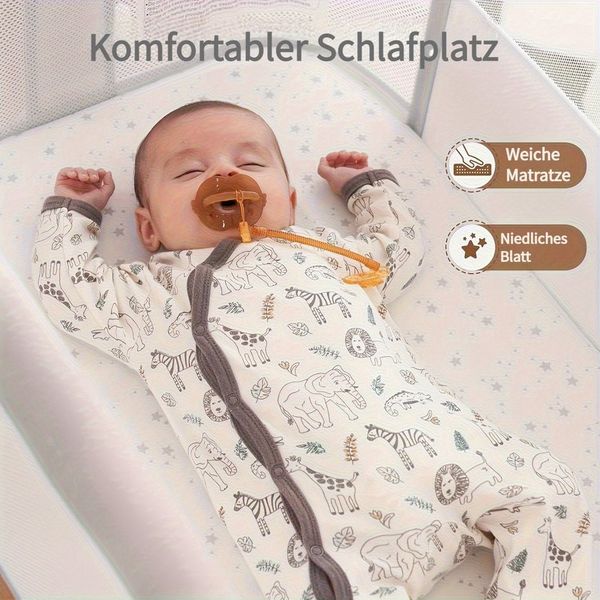 OUNUO Beistellbett für Neugeborene mit Rädern, Aufbewahrungskorb, Matratze