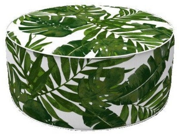 Primaster Sitzpouf aufblasbar weiß grün Ø 53 x 23 cm mit tropischen Blättern