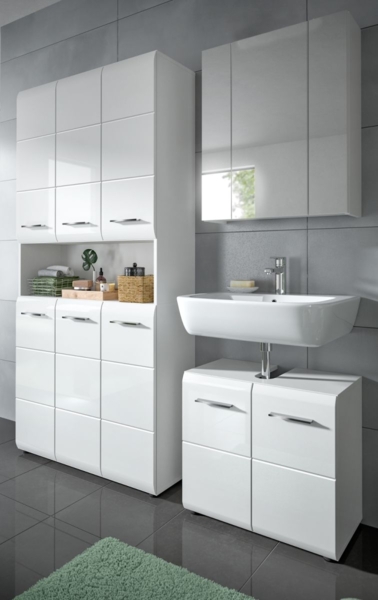 Badmöbel Set Cover in weiß Hochglanz 3-teilig 165 cm