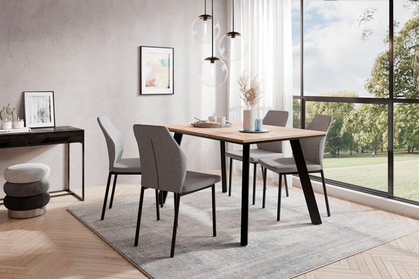 OTTO home Essgruppe Genf Tischgruppe, Esstisch plus 4 Stühle, (Set, 5-tlg, Otto's DAUERTIEFPREIS), Küchentisch, 4 Stühle, moderne Tischplatte in eiche/schwarz