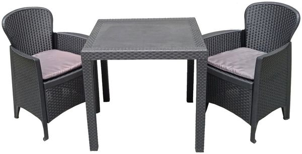 Progarden Essgruppe Gartenmöbel Sitzgruppe Balkonmöbel Terrasse Anthrazit, (Set, 3-tlg, Tisch + 2 Sessel), UV-Beständig, Robust, Wetterfest, Made in Italy, Hochwertig