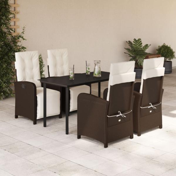 vidaXL 5-tlg. Garten-Essgruppe mit Kissen Braun Poly Rattan 3212551