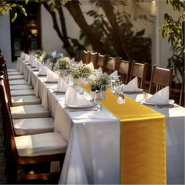 Ruhhy Tischläufer Festlicher Tischläufer Gold 900 x 36 cm – edle Optik (Luxuriöser, glatter Tischläufer für festliche Dekoration, Goldfarbener Tischläufer aus Satin für elegante Tischdeko), Langer, glänzender Satin-Tischläufer mit edlem Look