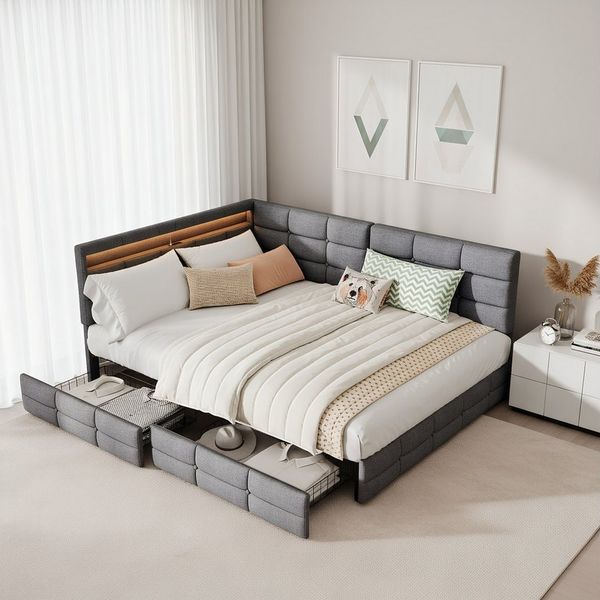 Simurq Polsterbett Daybett mit LED-Beleuchtung & USB, Tagesbett Jugendbett (1-tlg, in 2 Größen verfügbar), Schlafsofa Sofabett mit 2 Schubladen