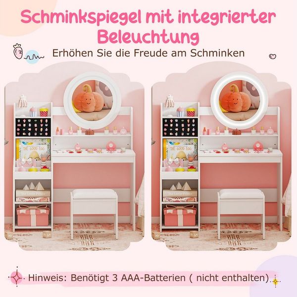 COSTWAY Schminktisch (2-St), mit gepolstertem Hocker, Spiegel & Leuchtung