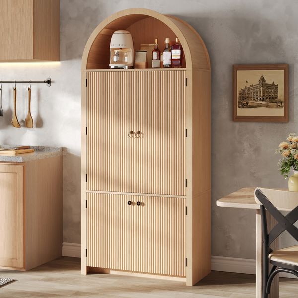 Merax Bogenschrank 180 × 80 × 40 cm, Küchenschrank, Vitrine, Weinschrank mit Türablagen und offenem Oberfach, für Küche, Esszimmer, Wohnzimmer, Schlafzimmer, Holzoptik