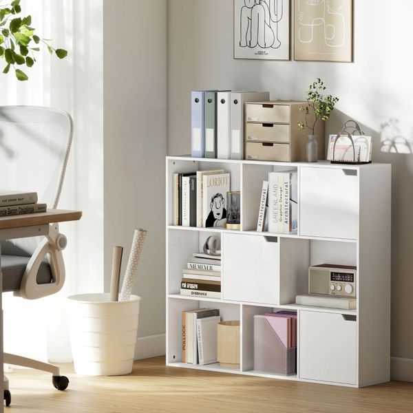 Würfel-Buchregal 9 Gitter mit Tür - Bücherregal,Lagerregal,geeignet für Wohnzimmer,Home Office,vernünftige Struktur,weiß
