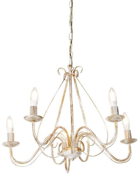 Qazqa Kronleuchter Giuseppe, LED wechselbar, E14, Weiß, Landhaus, Stahl, 5-flammig