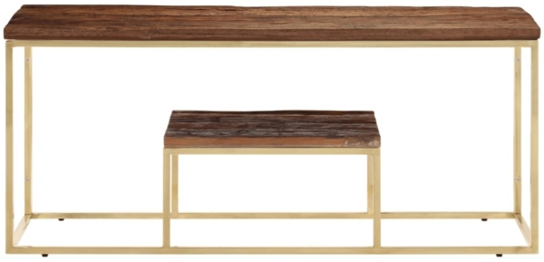 vidaXL Couchtisch Golden Edelstahl und Massive Holzschwellen 350022