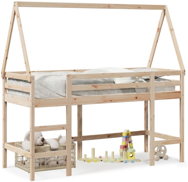 vidaXL Hochbett mit Leiter und Dach 90x190 cm Massivholz Kiefer 3282114