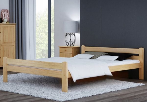 Home Collective Bettgestell Einzelbett Holzbett aus Massivholz Kiefer mit Lattenrost (mit abgerundeten Kanten & verstärkter Mittelstrebe), 205x132x58.5 cm, Kiefer Natur