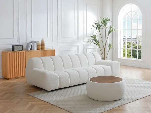 Vente-unique - SORIELI Couchtisch Holz, PlatteStoff Weiß - B 85 cm x H 37 cm x L 85 cm