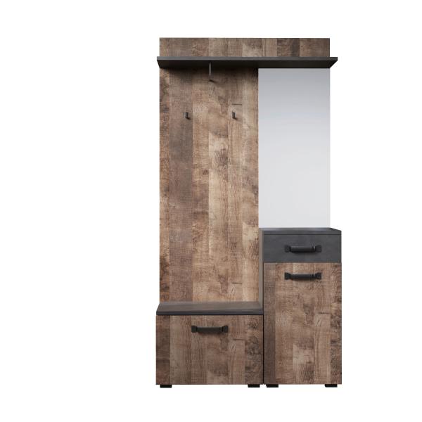 Kompaktgarderobe Smile in Eiche Tabak und Matera grau 104 x 190 cm