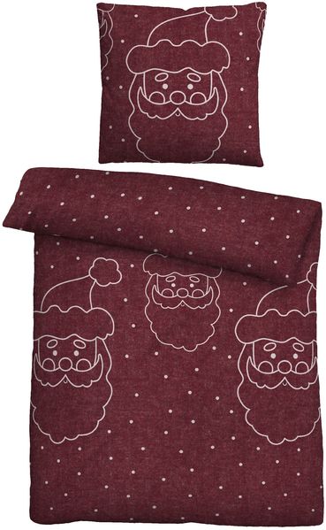 biberna Melange-Flanell Bettwäsche 0840515 WEIHNACHTSMANN KOPF, burgund, 1x 155x220 cm + 1x 80x80 cm
