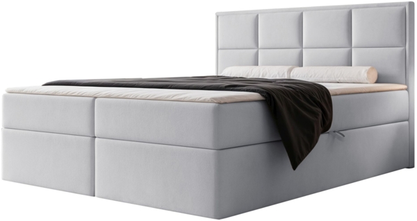Selsey 'Silensio' Boxspringbett mit Bonellmatratze, Topper, Samt, hellgrau, 140x200 cm