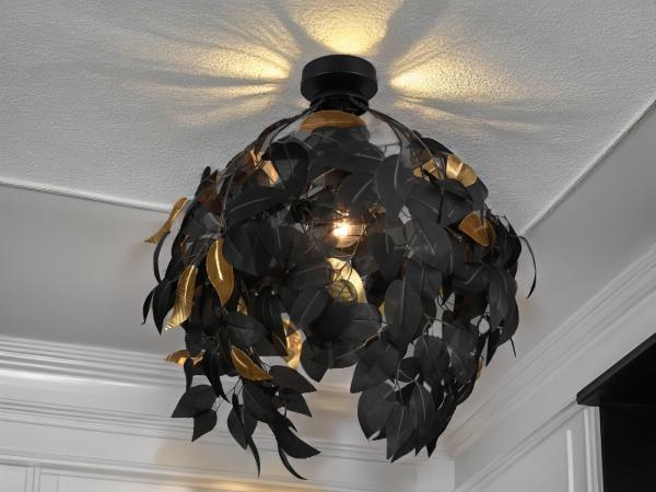 TRIO Leuchten Deckenleuchte Leavy, ohne Leuchtmittel, warmweiß - kaltweiß, Deko Deckenlampe Blatt Design schwarz-gold, exkl 1xE27 max 28W, Ø 38cm