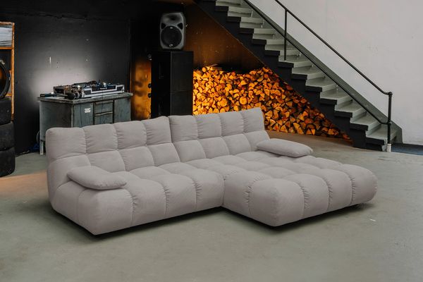 KAWOLA Sofa VIVIEN Ecksofa Feincord grau Longchair rechts 85 x 178 x 290 cm