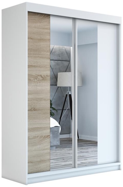 Schwebetürenschrank NEO 2-türig Schrank 180 cm (mit Spiegel) Farbe: Weiß , sonoma