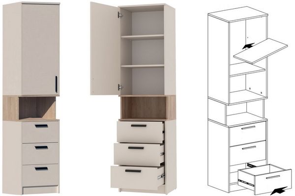 Marmex Möbel Mehrzweckschrank-Set Grant Set 38 C, (3-St, Regal, Eckschrank, Kommode), Soft-Close-Scharniere, Vollauszug der Schubladen