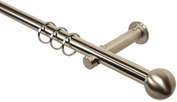 iso-design Gardinenstange Farbe Edelstahl Wandmontage 16 mm Endstück Kugel, Ø 16 mm, 1-läufig, Fixmaß, Metall, Rohr aus Edelstahl
