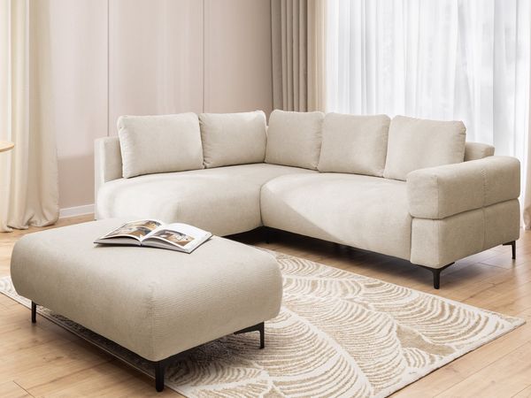S-Style Möbel Ecksofa und Hocker Cardea mit Schlaffunktion in Bubble-Optik, aus weichem Strukturstoff, mit Wellenfederung