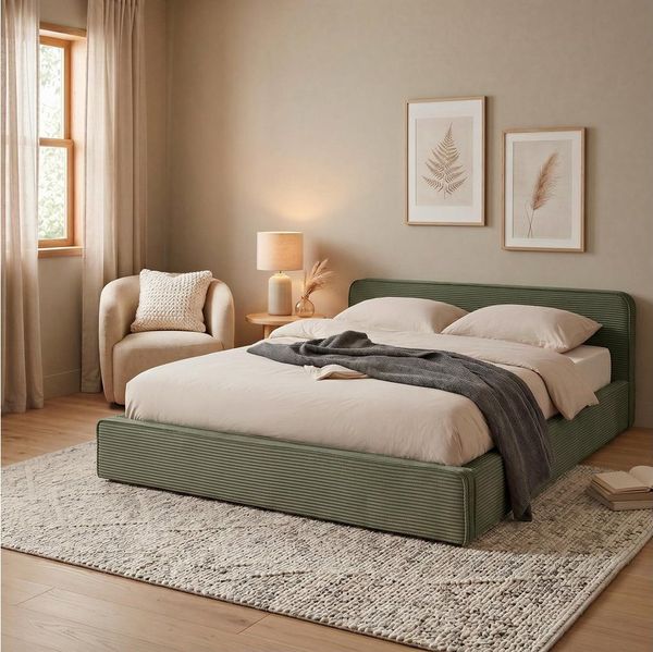IDIMEX Polsterbett CURSIO, Doppelbett 140x200 cm mit Lattenrost in Cord-Optik Grün