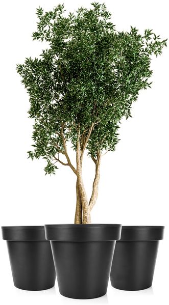 BigDean 3X Blumentopf XXL ø60 cm Classic anthrazit - mit 360 Grad Rollen wiederverschließbarer Wasserablauf - wetterfester Kunststoff - Pflanzkübel groß Außen & Innen geeignet