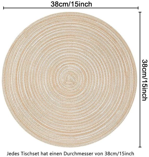 TUWENA Platzset 6er Set Boho Tischset Rund Geflochten, Platzdeckchen Abwaschbar, 38cm
