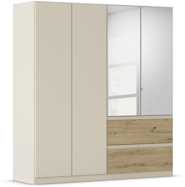 Rauch Möbel Costa, Kleiderschrank für Schlafzimmer, Kinderzimmer, Babyzimmer, Garderobe, 4-türig, Spiegel, 2 Schubladen, Push-to-Open, Zubehör Premium, Farbe Beige/Eiche Artisan, Holz, Breite 181 cm