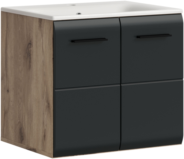 Waschtisch inkl. Waschbecken (B/H/T: 60x55x46 cm) in schwarz matt und Nox Oak Nachbildung