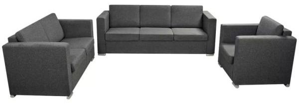 vidaXL Dreiteilige Sofagarnitur, Stoff Dunkelgrau