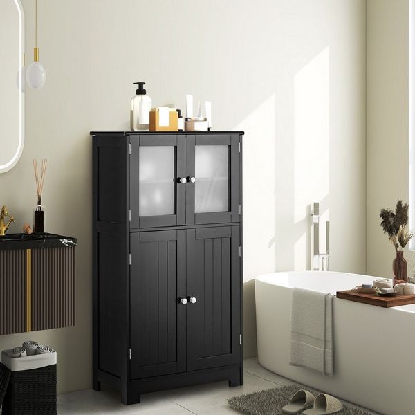 COSTWAY Mehrzweckschrank 4-türig, mit verstellbarem Regal,58 x 30 x 109cm