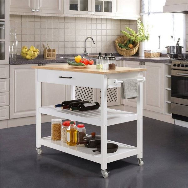 Yaheetech Küchenwagen, 2 Ebenen Servierwagen mit Rollen, MDF-Holzplatten Weiß, 101,5 × 51 × 92 cm