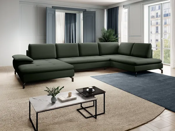 Vente-unique - ARCHIBALD Sofa Stoff Grün - B 205 cm x H 82 cm x L 347 cm