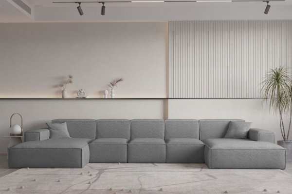 Wohnlandschaft U-Form CELES PREMIUM XL in Stoff Ascot Bukla Grau