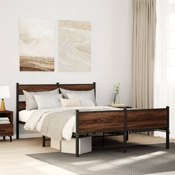 vidaXL Metallbett ohne Matratze Braun Eichen-Optik 160x200 cm 3308516