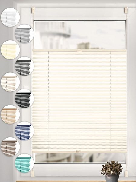 Sonello Plissee ohne Bohren Rollo Klemmfix für Fenster & Tür Lichtschutz, blickdicht, ohne Bohren, verspannt, Klemmfix, 30cm x 100cm Hellcreme Faltrollo, Easyfix, Jalousie