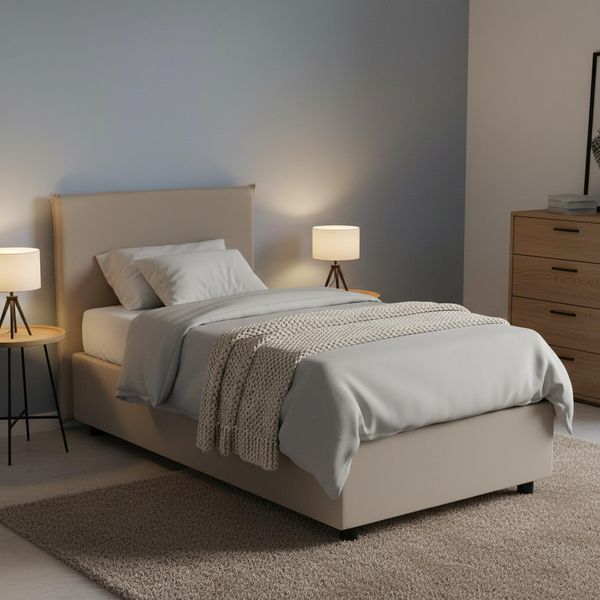 Talamo Italia - Cesidia-Einzelbett, Bettkasten mit Kunstlederbezug, 100 % Made in Italy, Öffnung vorne, inklusive Matratze 90x190 cm, Taupe