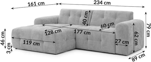 luma-home Modernes Ecksofa mit Ottomane links, markante Steppungen, Chenille in Hellgrau, 234 x 161 x 79 cm Bild 8
